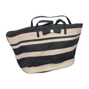 Kate Spade Wicklow Court Anabette Striped Straw Tote Beach Bag Natural & Black